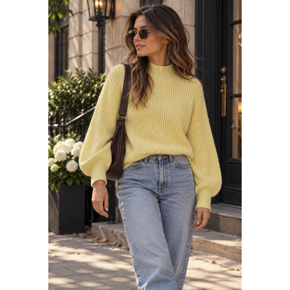 Aerie Sweater Womens Medium Yellow Oversized Chunky Knit Slouchy Soft